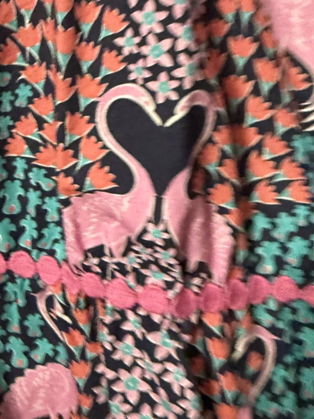 Simply Southern Blouse Pink Flamingo Ruffle Ric Rac Womens Large Flowy Tropical - Picture 3 of 10